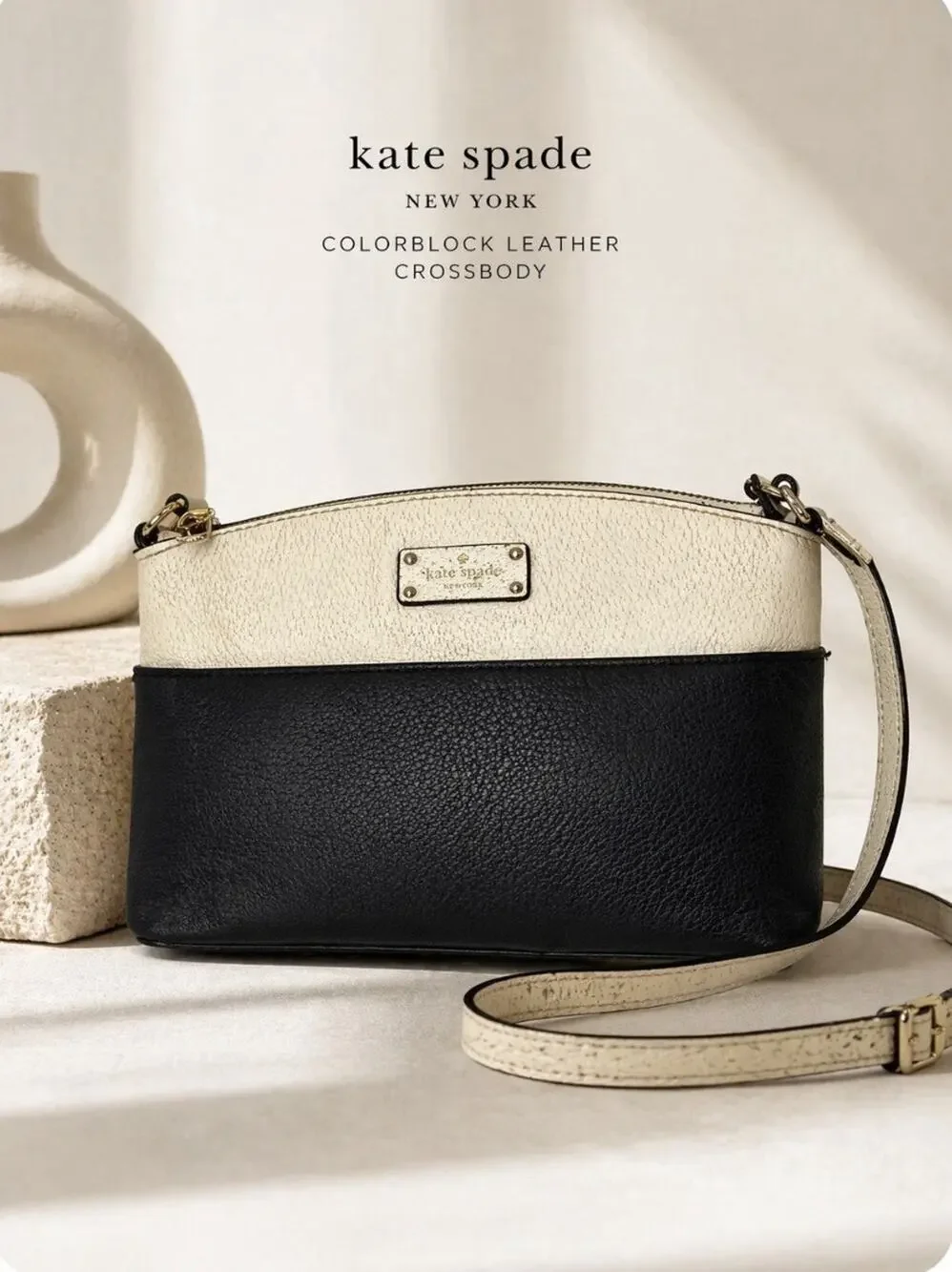 Kate Spade Small Black White Leather Crossbody Adj Strap Lined Slip Pocket